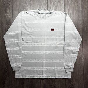 VTG 80s Quicksilver Striped Grey Surf Skate Long Sleeve Mock T-Shirt Large